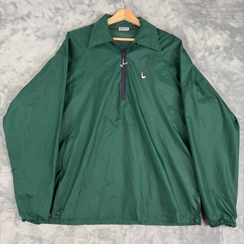 VTG Duckster Mens Nylon 1/2 Zip Jacket Medium Pockets Windbreaker Green Casual